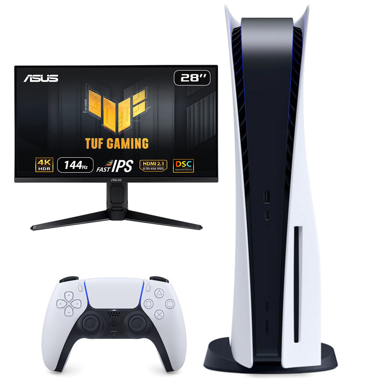 خرید پلی استیشن ۵ دیسک خور + مانیتور Asus TUF VG28UQL1A 4K