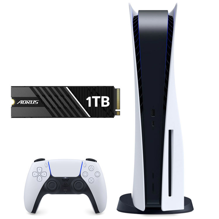 خرید پلی استیشن ۵ دیسک خور + حافظه اس اس دی Aorus 7000s با ظرفیت یک ترابایت و دارای هیت سینک
