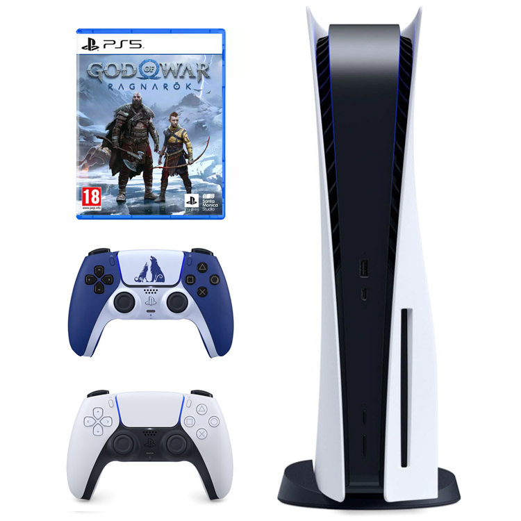 خرید پلی استیشن ۵ استاندارد دیسک خور + دوال سنس اضافه نسخه محدود و بازی God of War: Ragnarok