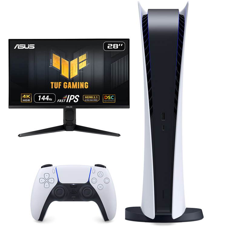 خرید پلی استیشن ۵ دیجیتال + مانیتور Asus TUF VG28UQL1A 4K